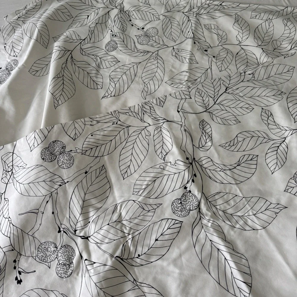 IKEA Maria Astrom 2004 Botanical Leaf Fabric Black White Cotton 59x120 Vintage